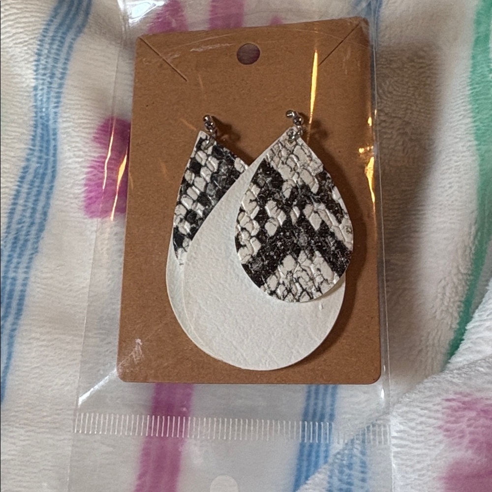Faux Leather Dangle Earrings Snake Skin Double Layer